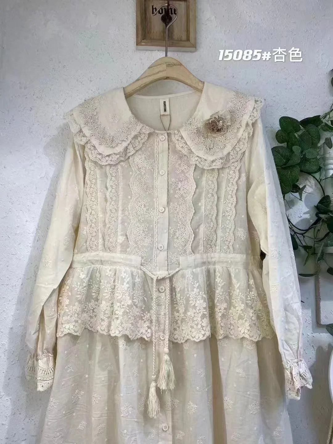 Lace Ruffled Peter Pan Collar Long Sleeve Blouse