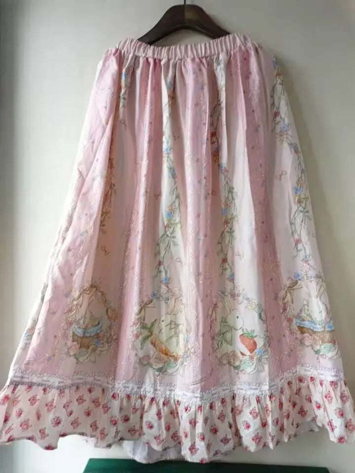 Vintage Rabbit Embroidery Skirt