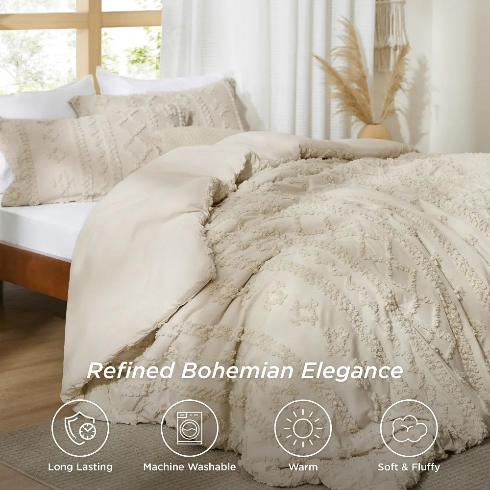 Bedsure Tufted GentleSoft™ 3 Pieces Farmhouse Shabby Chic Embroidery Bedding