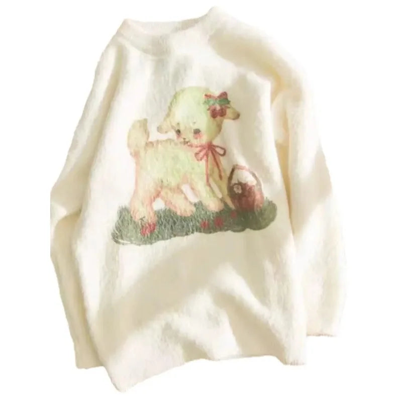 Mori cute sheep mink sweater women 2024 new round neck long-sleeved Japanese soft lazy loose knit sweater thickening