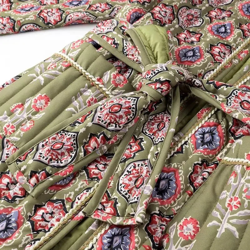Army Green Totem Print Quilted Jacket