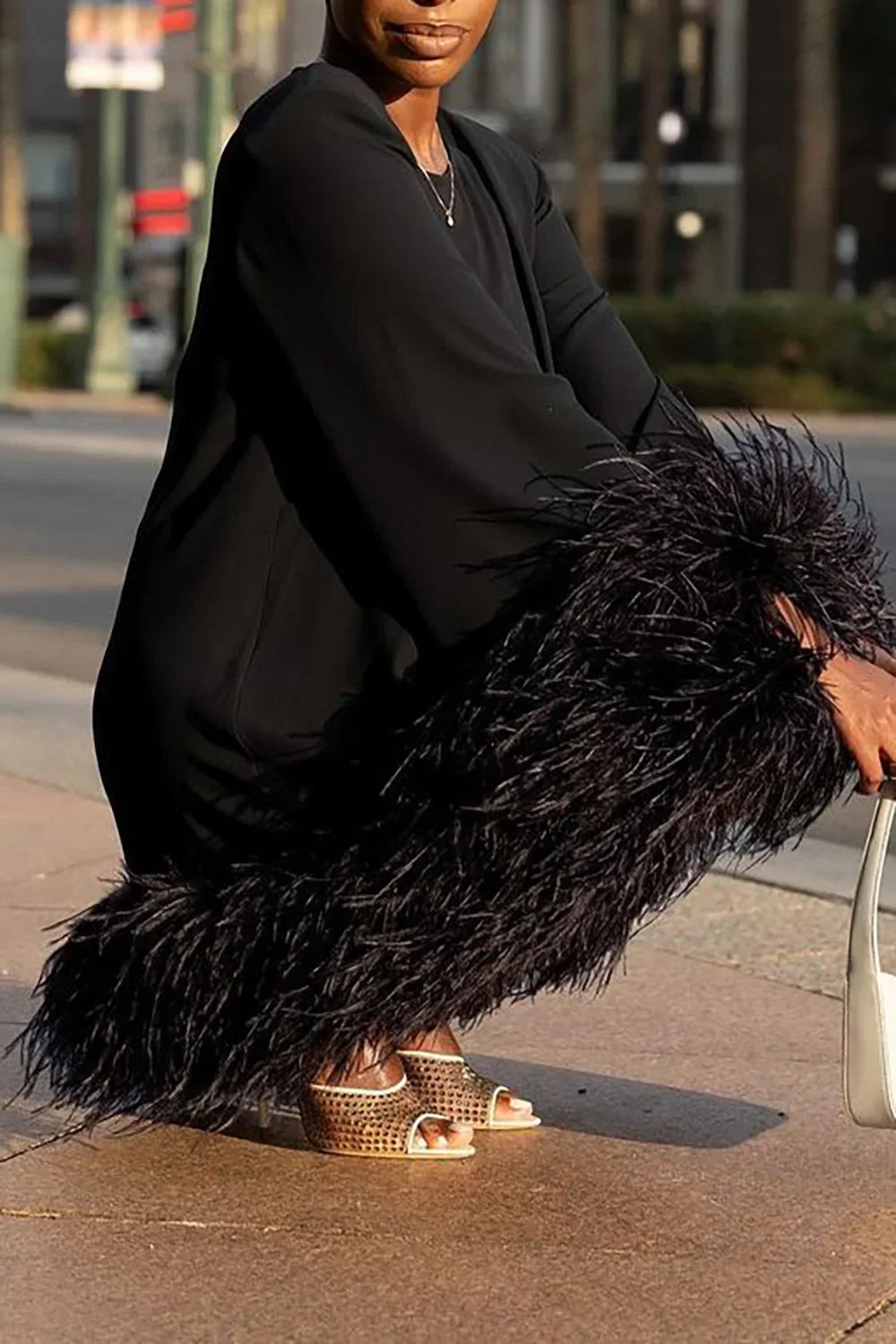 Feather Hem Cocktail Dress
