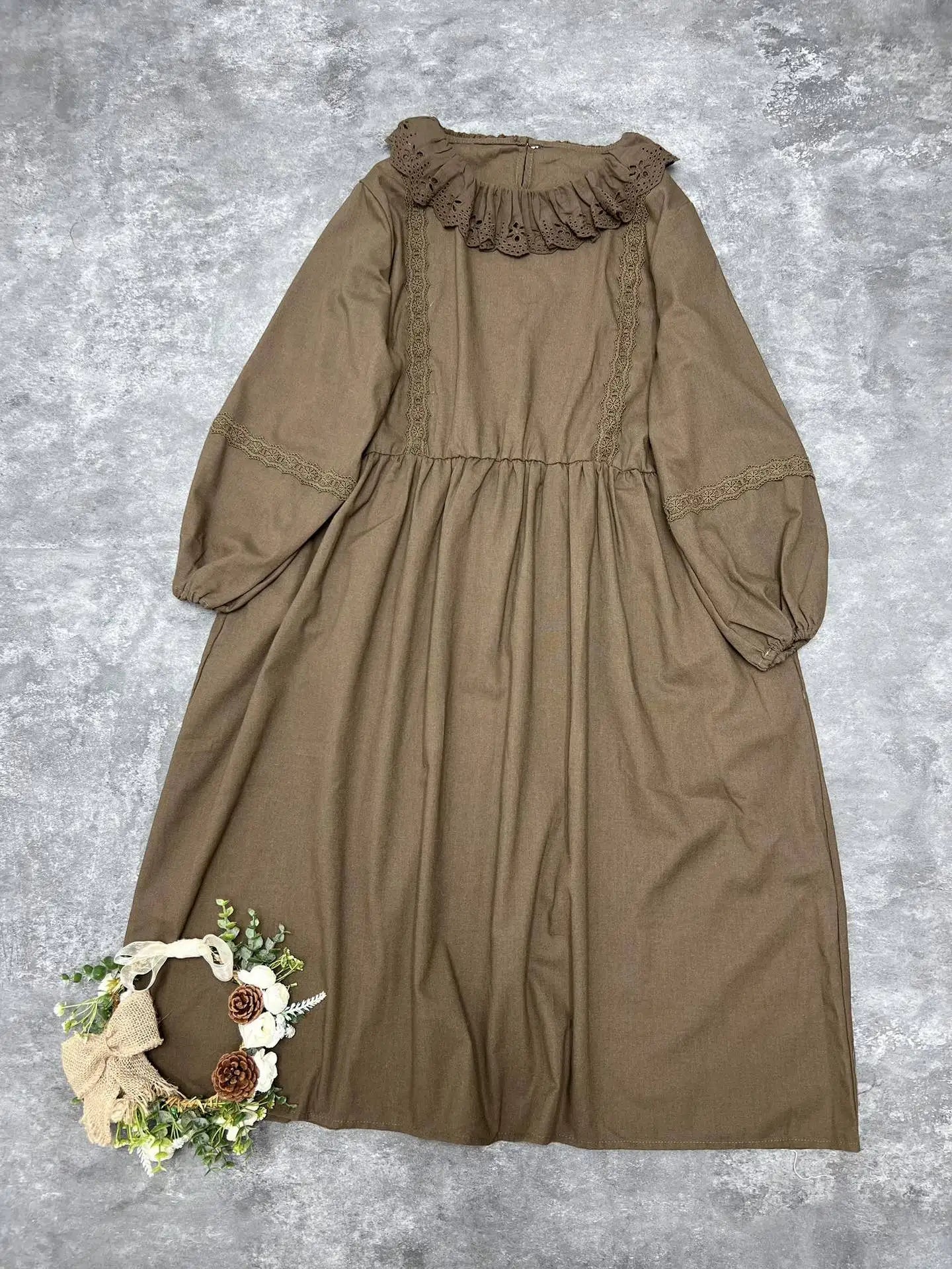 Johnature New Japanese Women Doll Dresses 2025 Autumn New Ruffles Collar Mori Cotton Linen Dress Vintage Casual Loose Dresses