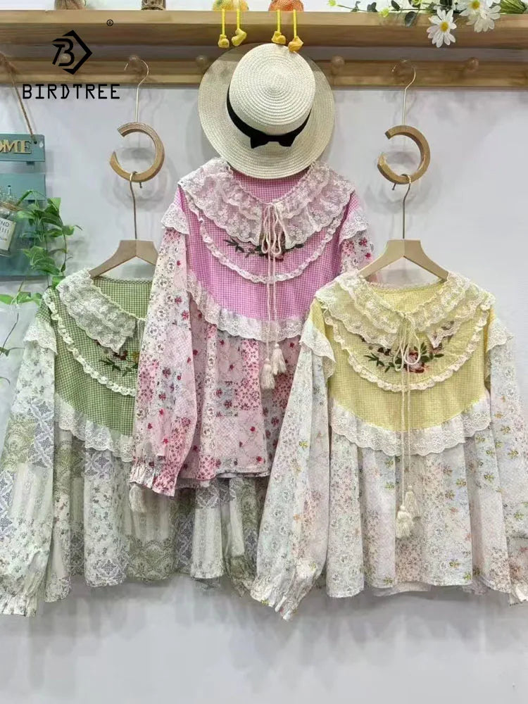 Ruffled Embroidery Lace Loose Blouse