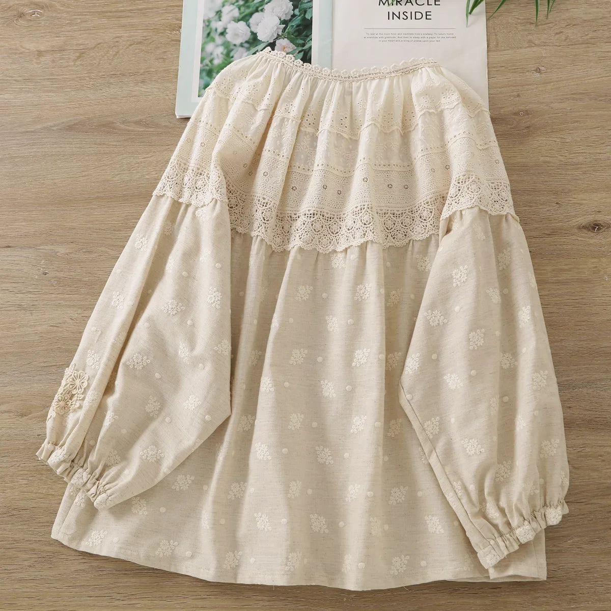 Cute clothes mori girl style Japan designer cotton lace crochet patchwork print shirts and blouses for women summer tops