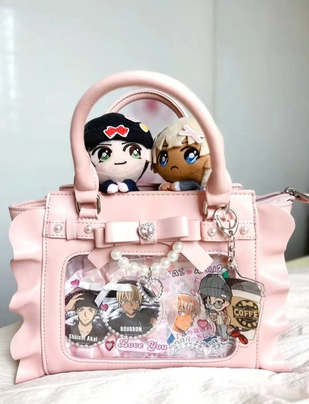 Square Pink Bag Pearl Handle Messenger Crossbody