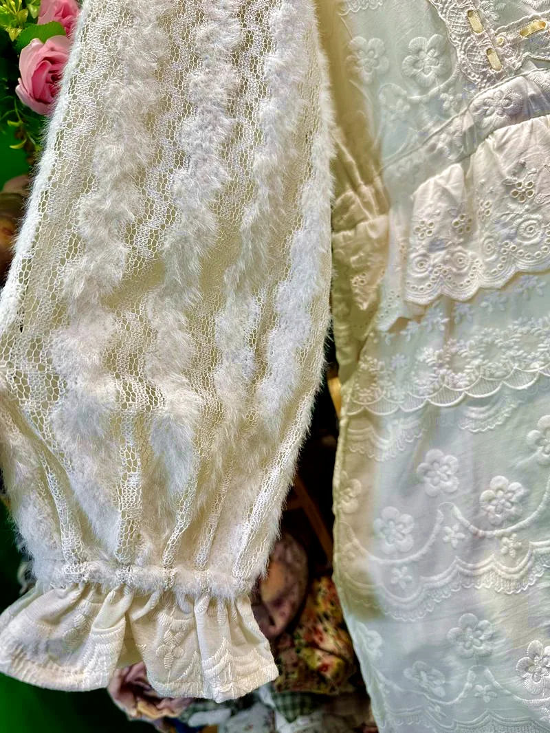Patchwork Lace Pleated White Long Dress