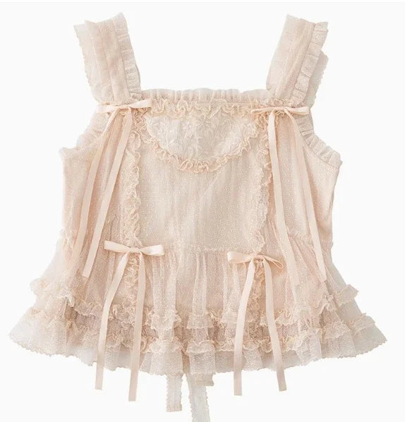 Pink Polka Dot Mesh Lace Multi-layer Long Dress