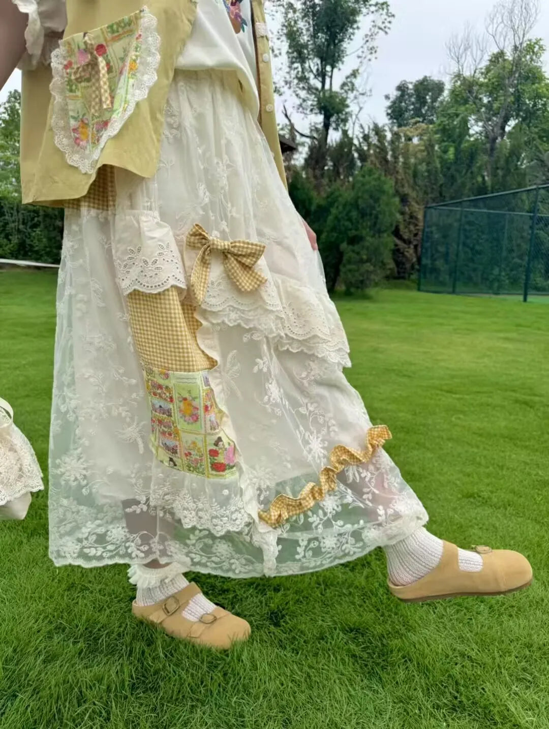 Yellow Lace Cotton Long Skirts