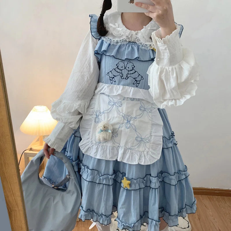Himifashion Women Elegant Blouses 2025 Lolita Kawaii Lace Collar Vintage Button Up Shirt Female Chic Long Sleeve Top Black White