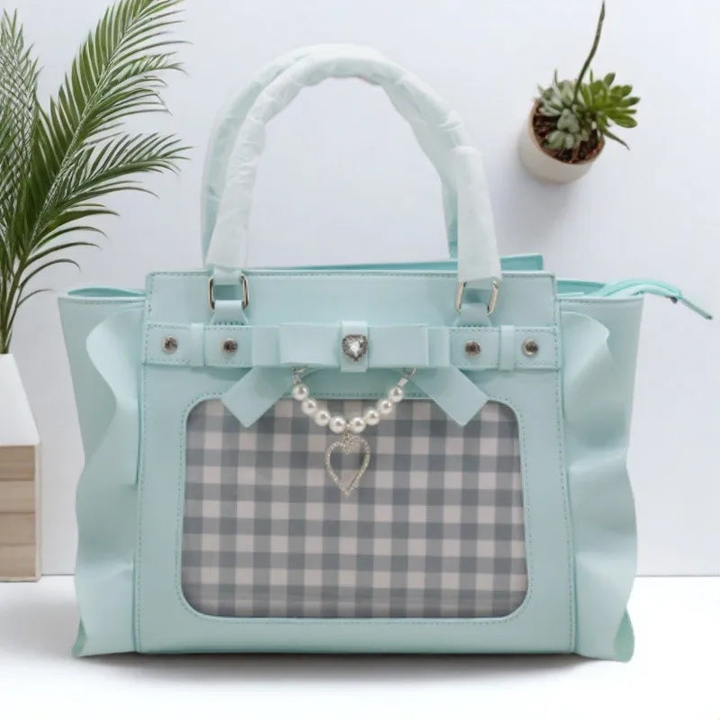 Square Pink Bag Pearl Handle Messenger Crossbody
