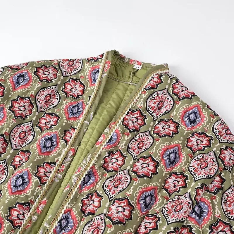 Army Green Totem Print Quilted Jacket