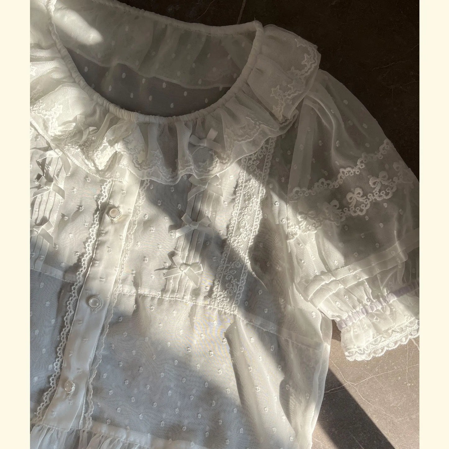 Chiffon Shirts Vintage Lace Ruffles Bow Blouse