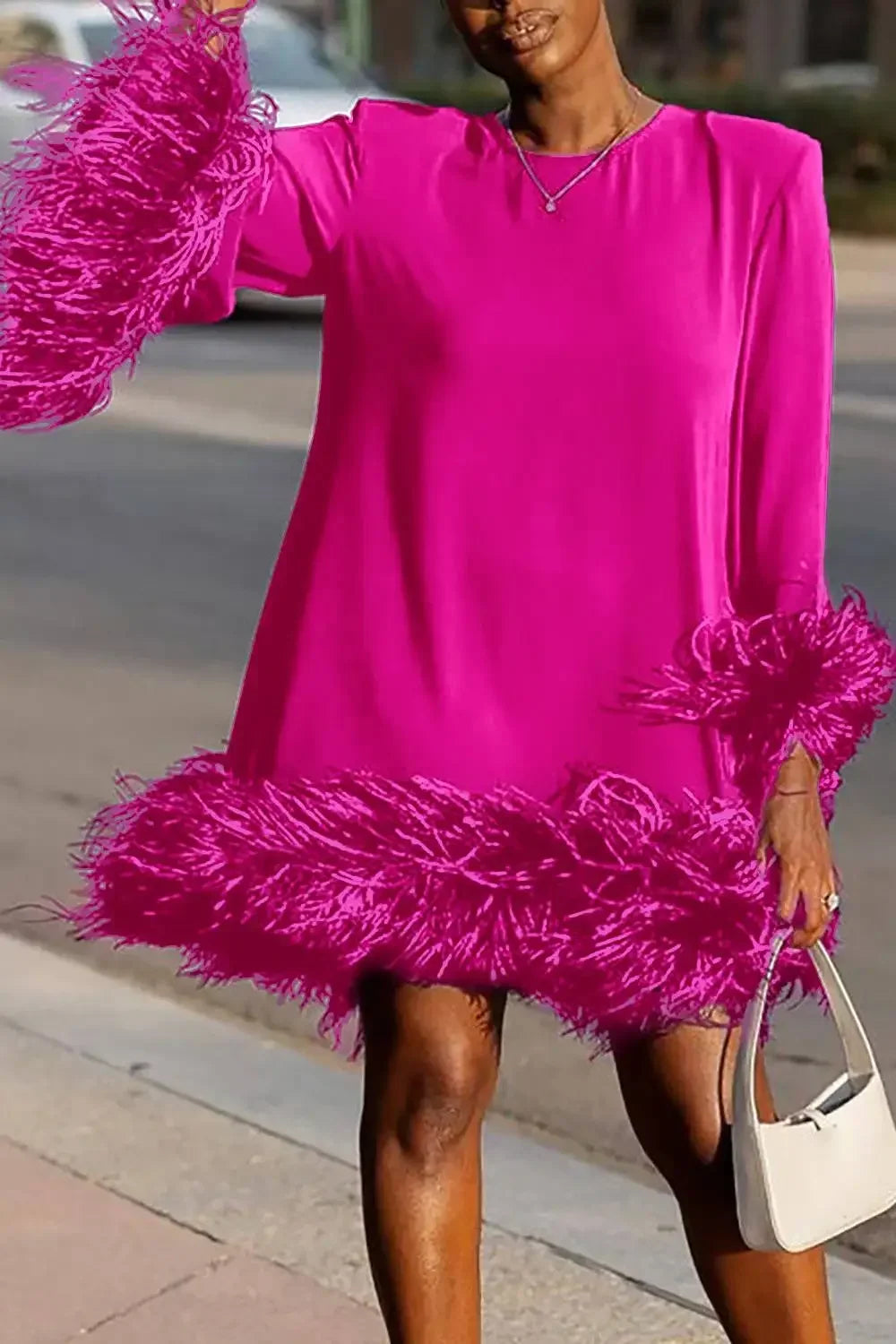 Feather Hem Cocktail Dress