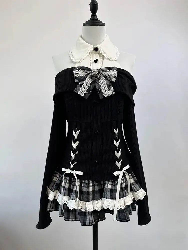 2-piece Bow Long Sleeve Suit Knit Outfit
