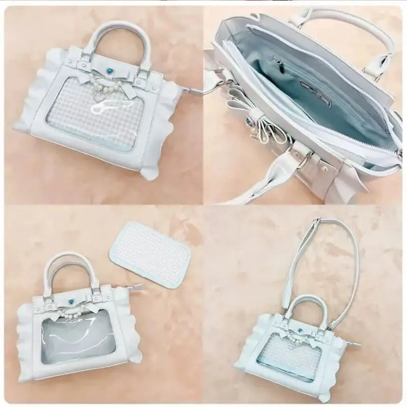 Square Pink Bag Pearl Handle Messenger Crossbody