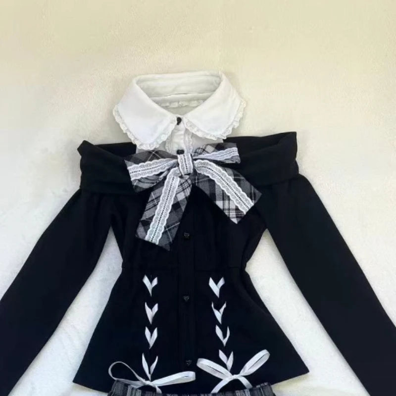 2-piece Bow Long Sleeve Suit Knit Outfit