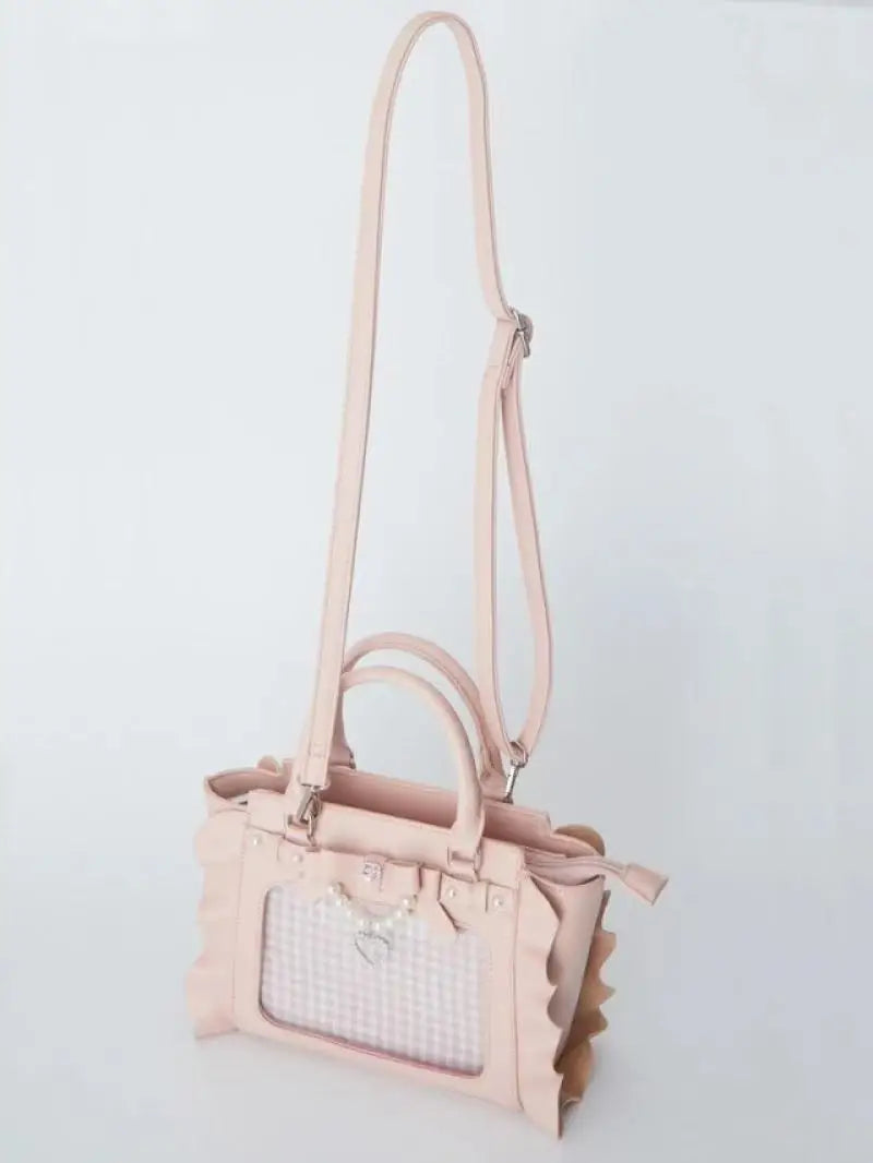 Square Pink Bag Pearl Handle Messenger Crossbody