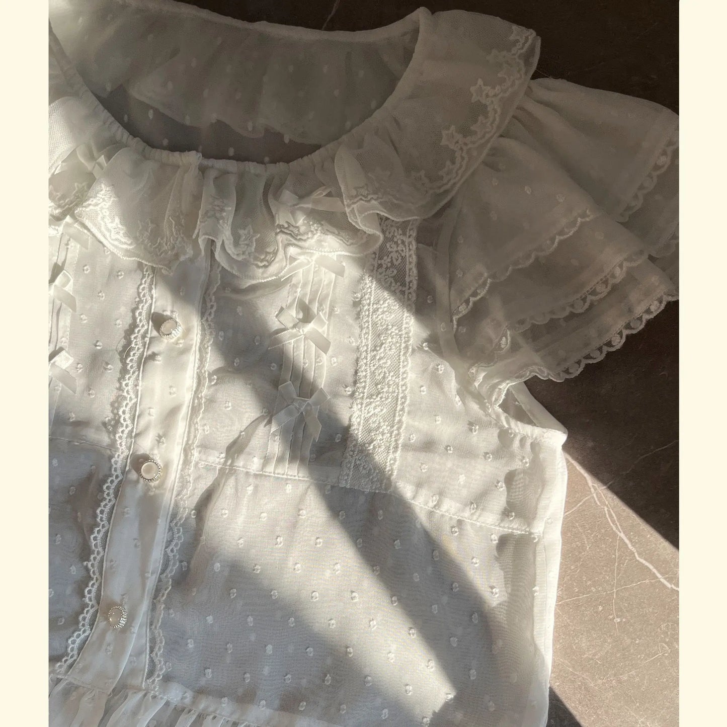 Chiffon Shirts Vintage Lace Ruffles Bow Blouse