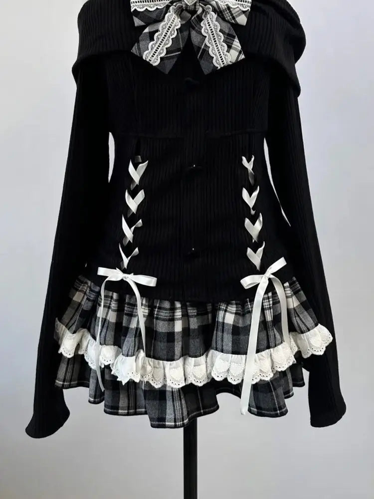 2-piece Bow Long Sleeve Suit Knit Outfit