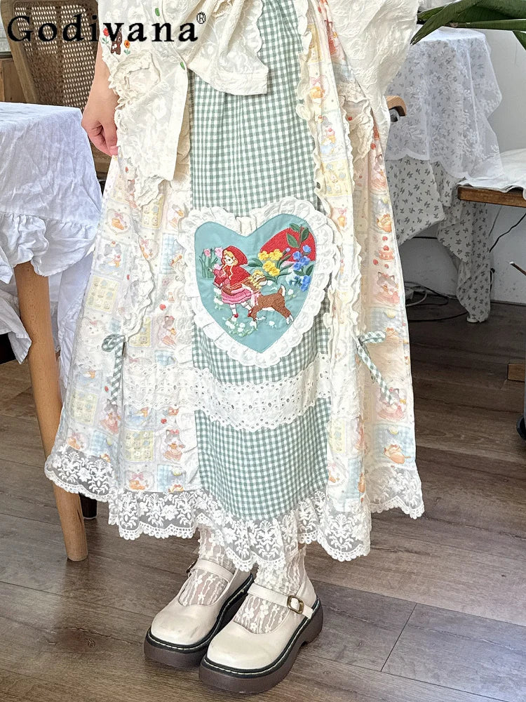 Lace Edge Print Embroidered Vintage Skirt