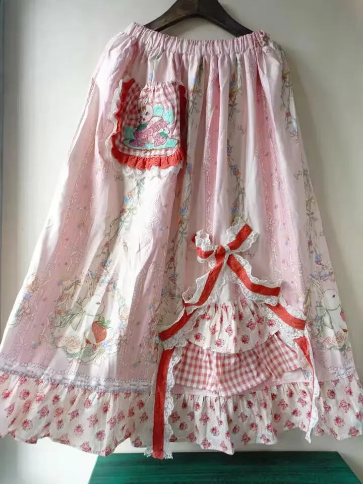 Vintage Rabbit Embroidery Skirt