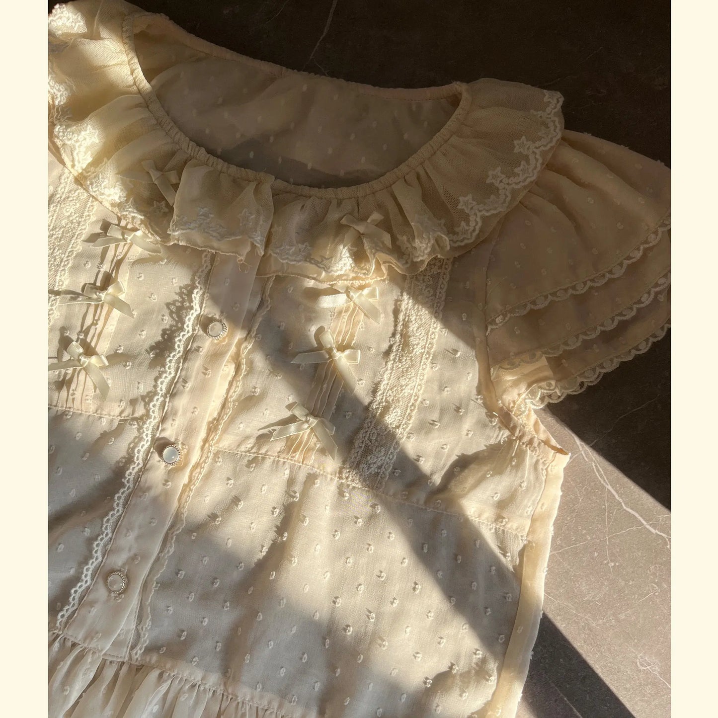 Chiffon Shirts Vintage Lace Ruffles Bow Blouse