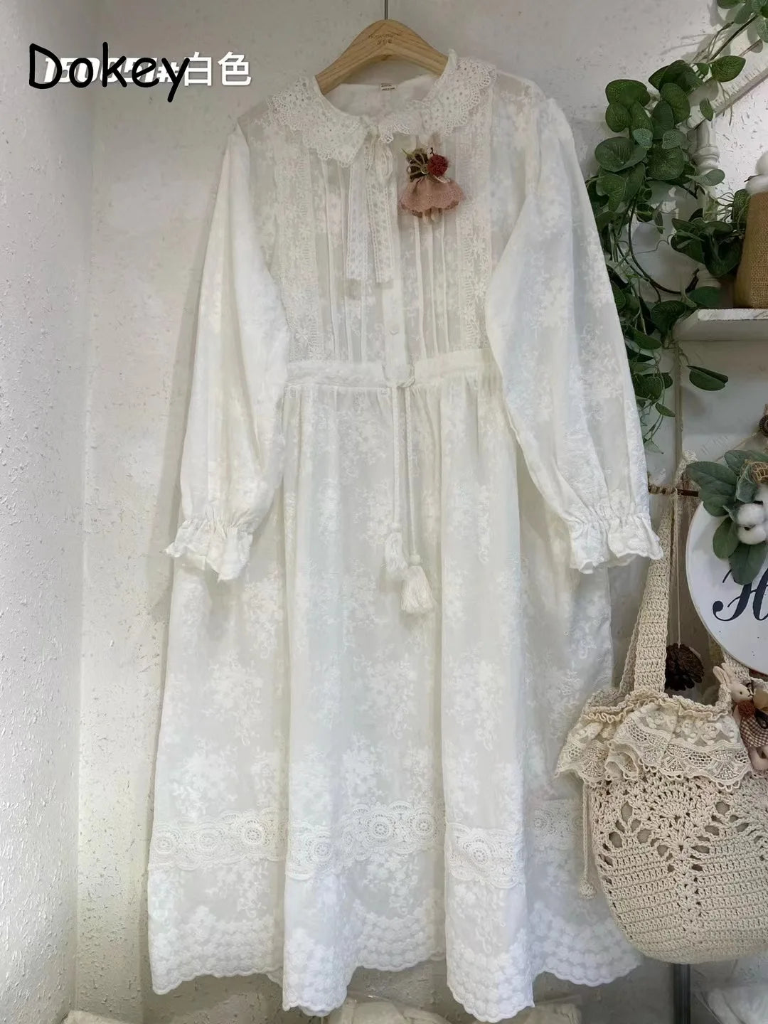 Ruffled Lace Collar Loose Midi Dress Casual