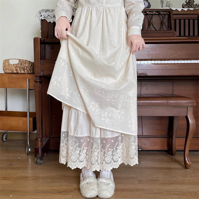 Lace Embroidery Cotton Wide Leg Pants