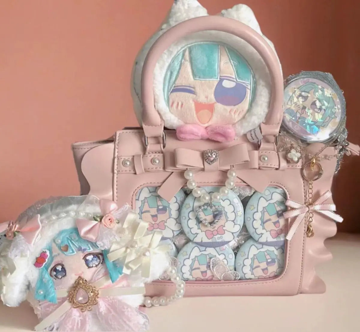 Square Pink Bag Pearl Handle Messenger Crossbody