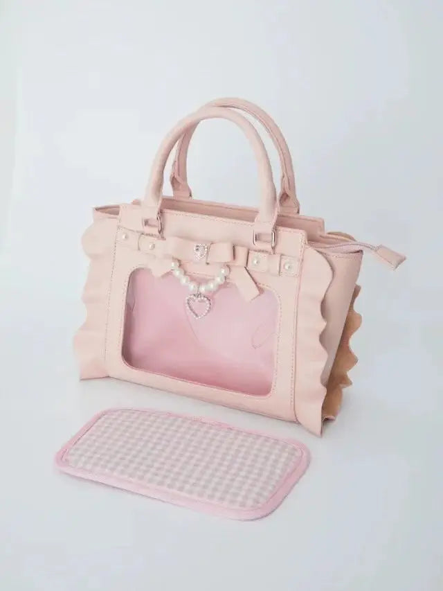 Square Pink Bag Pearl Handle Messenger Crossbody