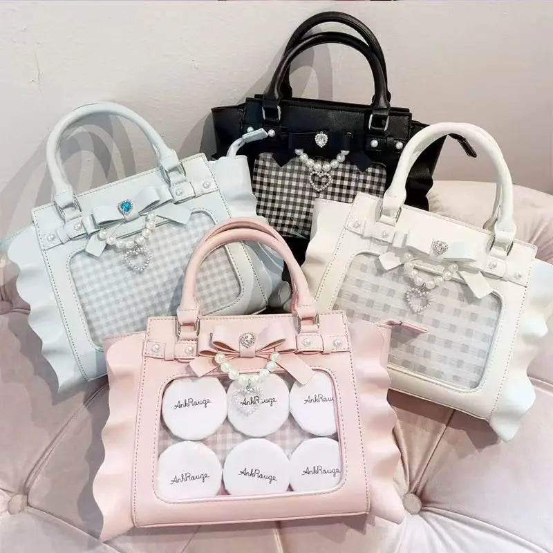 Square Pink Bag Pearl Handle Messenger Crossbody