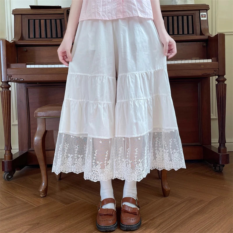 Lace Embroidery Cotton Wide Leg Pants