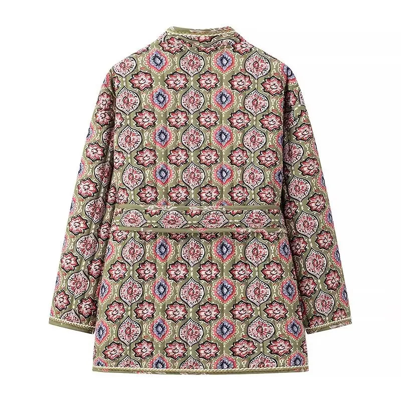Army Green Totem Print Quilted Jacket