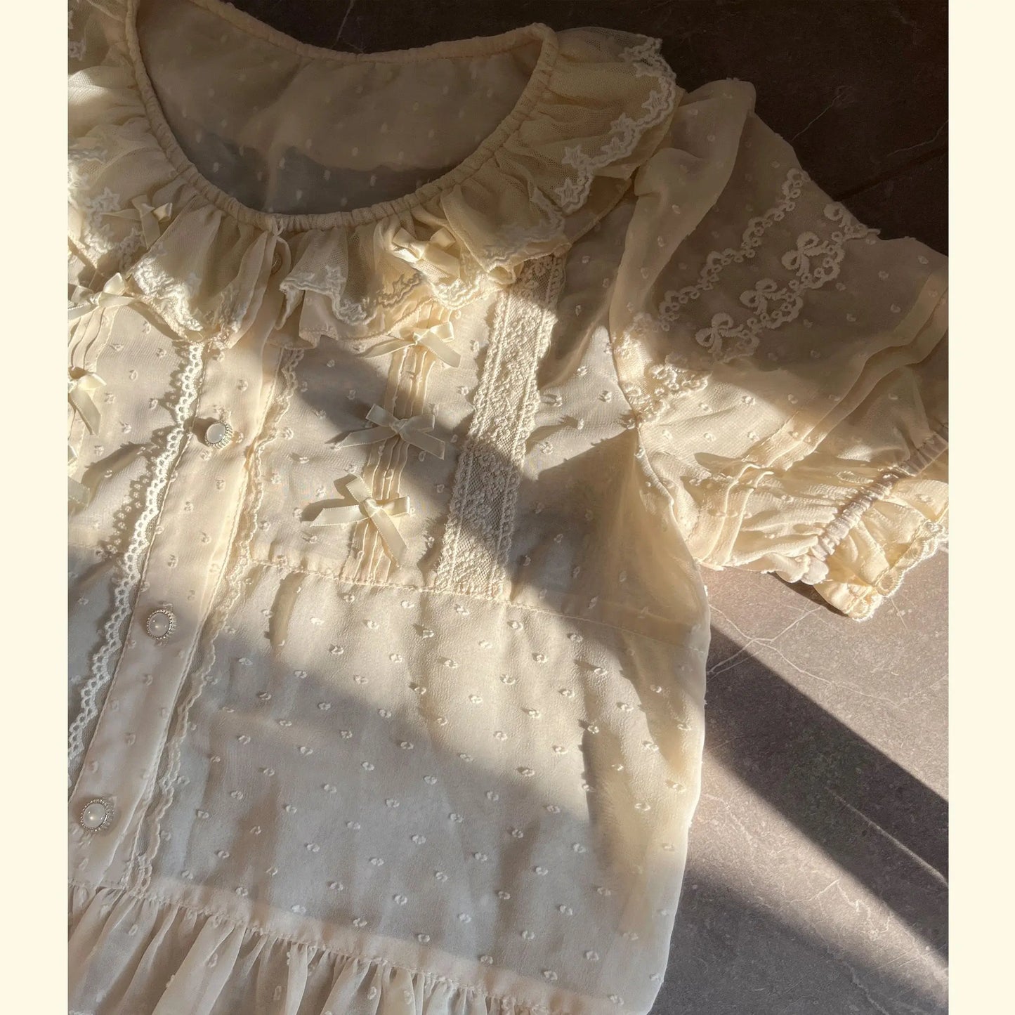 Chiffon Shirts Vintage Lace Ruffles Bow Blouse
