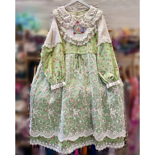 Cotton Patchwork Lace Long Dress