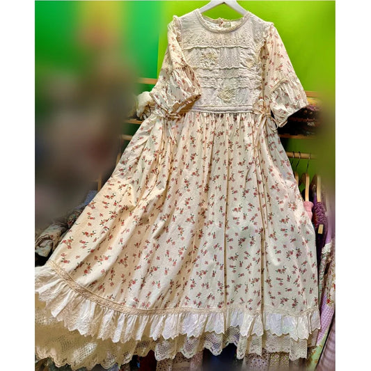 Cotton Patchwork Lace Victorian Long Dress