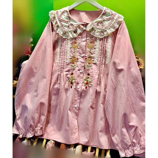 Embroidered Pleated Lace  Blouse