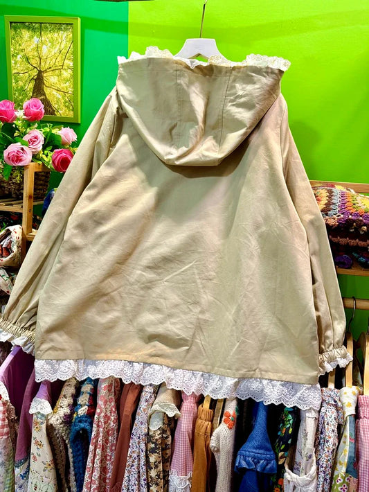 Cotton Lace Patchwork Hoodie   Jackets
