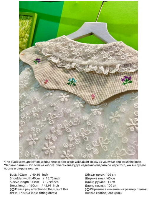 Cotton Linen Lace Cover Patchwork Midi Dress
