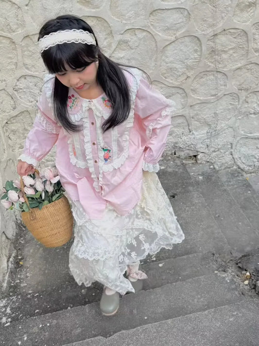 Lace Embroidery Skirts Women Vintage  Pleated A-Line Skirt