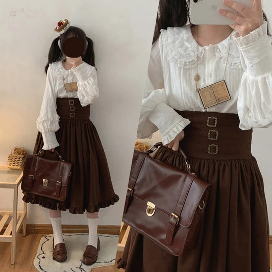Himifashion Women Elegant Blouses 2025 Lolita Kawaii Lace Collar Vintage Button Up Shirt Female Chic Long Sleeve Top Black White