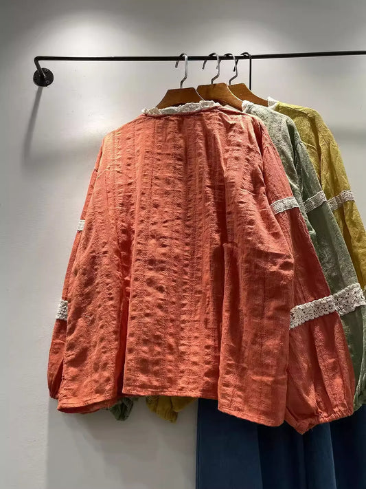 Cotton Lace Patchwork Shirts and Blouses