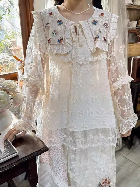 Embroidered Long Sleeve Blouse