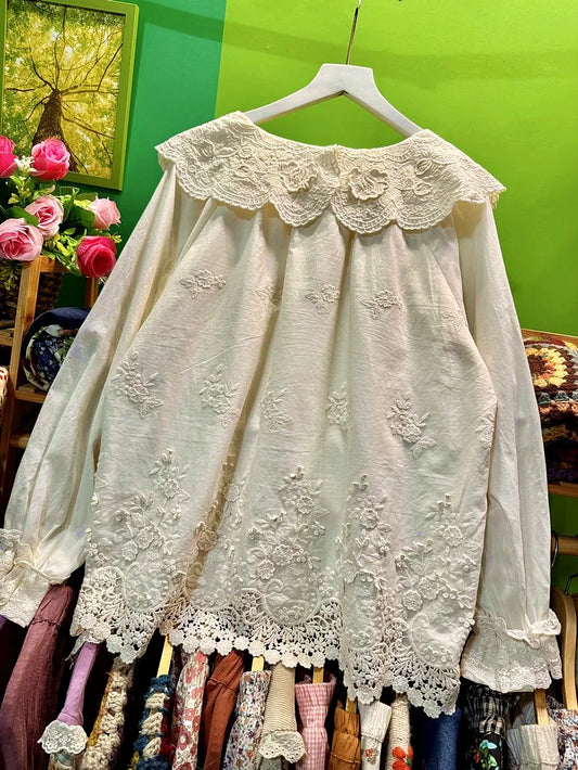 Vintage Shabby Chic Lace Victorian  Long Sleeve Blouse