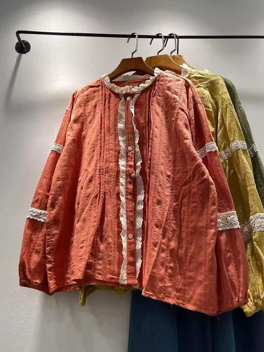 Cotton Lace Patchwork Shirts and Blouses