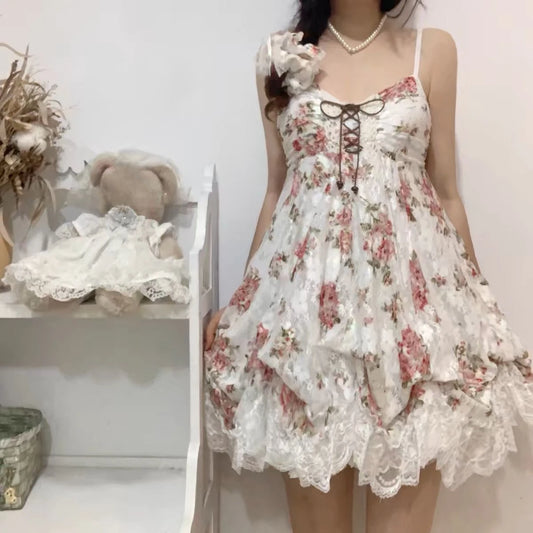 2000s Gothic Vintage Mini Dress Women Sleeveless Strap Party Dress Evening Lace Retro Cltohing Japanese Y2k Black Chic Lolita