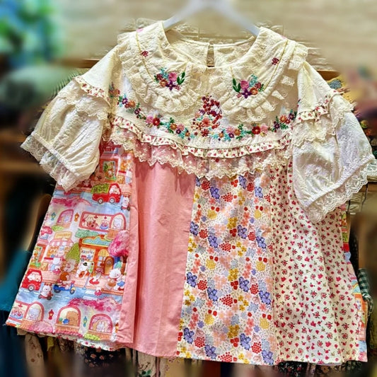 Patchwork Ruffled Lace Blouse