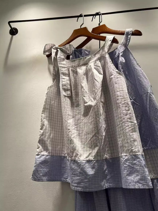 2025 Mori girl clothing Japan style sweet plaid patchwork shirts and blouses for women summer 100% cotton blue white check halte
