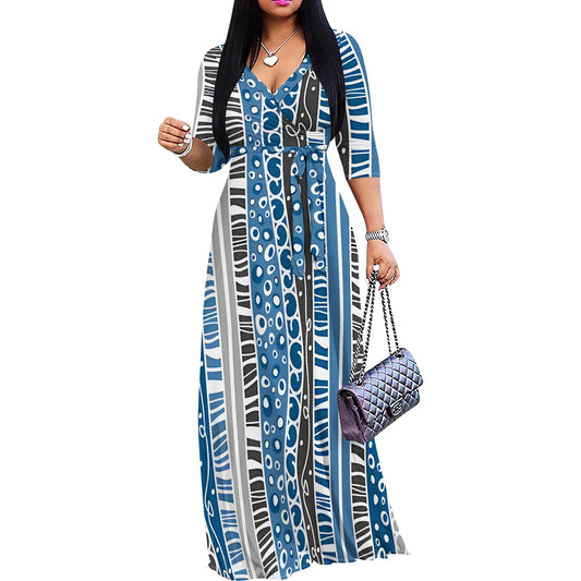 Heart & Dot Print  Casual Wrap  Maxi Dress